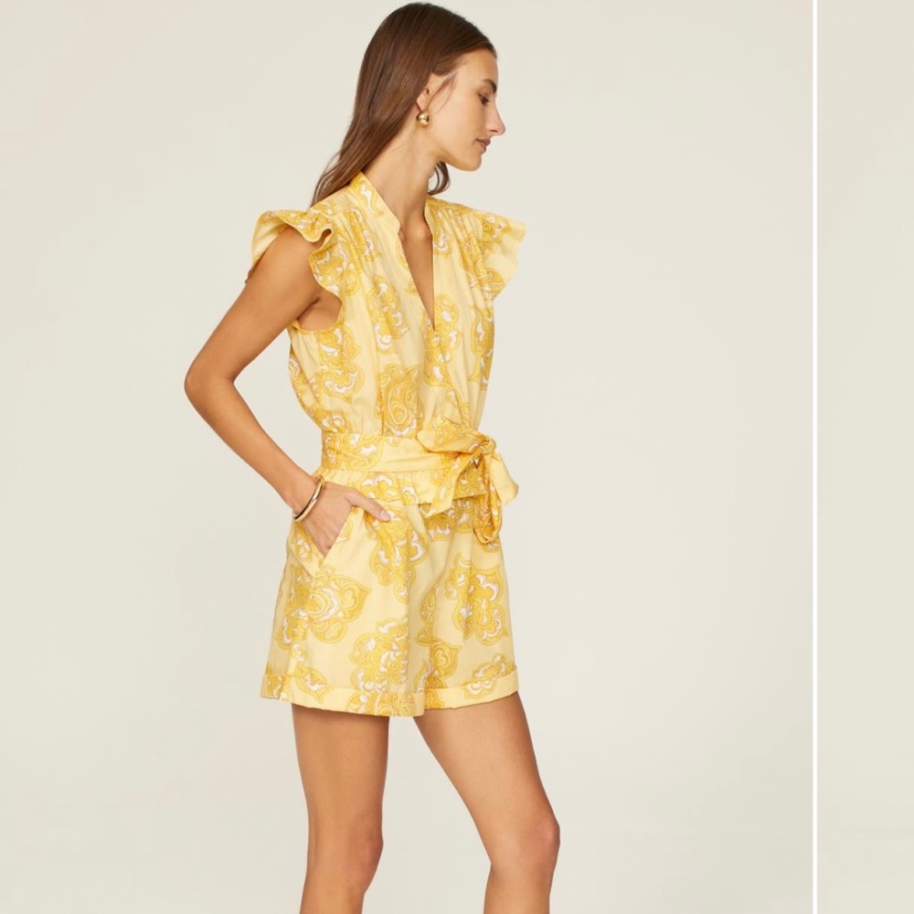 Derek Lam Collective Yellow Tie Waist Romper